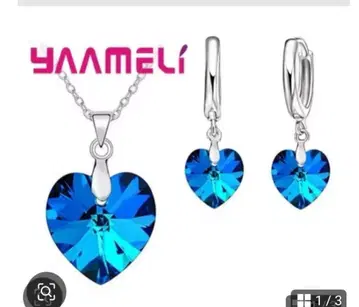 YAAMELI 파랑 큐빅 지르코니아 목걸이 귀찌 세트