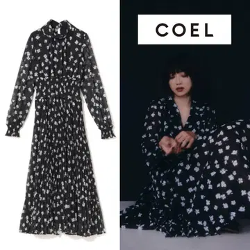 착용 COEL 라메 플라워 원피스