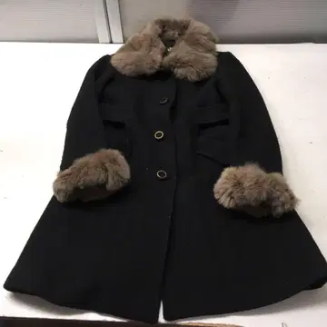 울 퍼 블랙 롱 코트 S