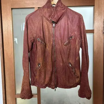 빨간색 펀칭 가죽 라이더 자켓 조르지오 브래드