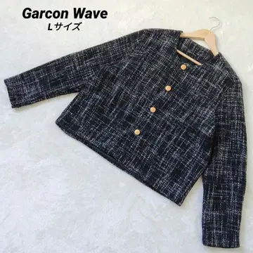 Garcon Wave 트위드 노카라 숏 기장 자켓 골드 버튼