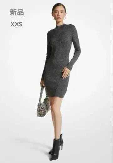 MICHAEL KORS 메탈릭 리브 니트 모크넥 드레스