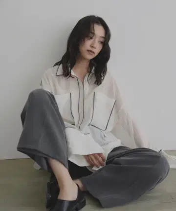 시어 셔츠 배색 파이핑 오버사이즈 시어 셔츠 겉옷 화이트 hellam