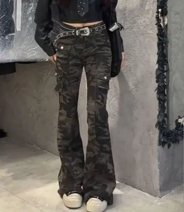 카모 패턴 데님 플레어 팬츠 y2k