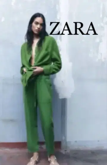 ZARA 그린 와이드 팬츠