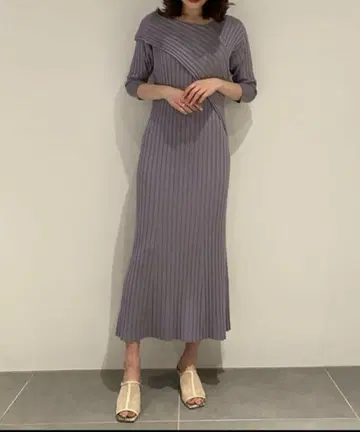 SNIDEL 비대칭 니트 원피스 그레이 베이지 가을 옷