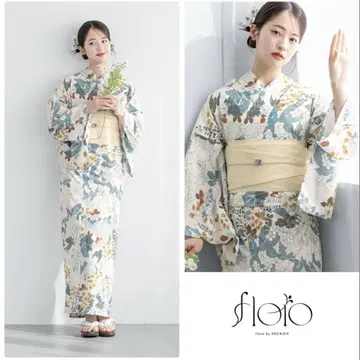 floro soubien 꽃무늬 유카타 베이지 화이트 입하 꽃이 만발한