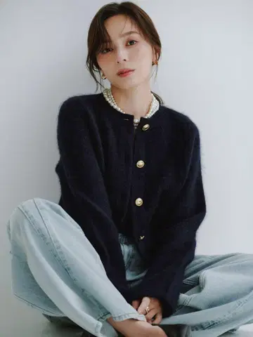anuans 캐시미어 블렌드 노카라 니트 자켓