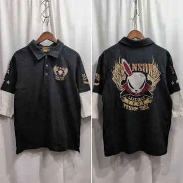 VANSON T.F.O.A 반손 데스 토끼 자수 레이어드 피케 셔츠