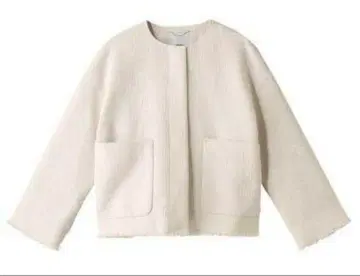 ebure 슬라브 트위드 노카라 자켓 화이트 36