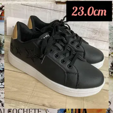 23.0cm 새상품 여성용 오샤레 스니커즈 라메 초경량 블랙
