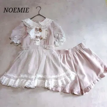 NOEMIE 메니 리본 드레시 플레어 셋업 핑크 귀여운