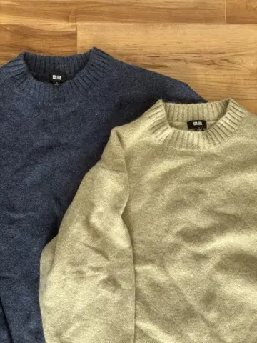 [ 세트 ] UNIQLO 수플레얀 크루넥 스웨터 블루 라이트 그린