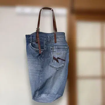 데님 토트백 가죽 손잡이