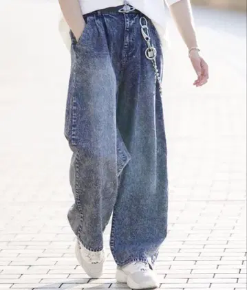 데님 블루 와이드 레그 청바지 ADRER