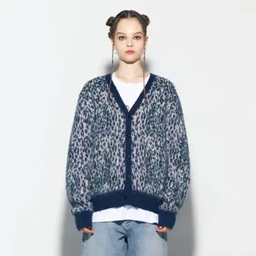 asif calie 레오파드 니트 가디건 네이비