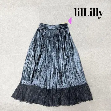 새상품 lilLilly 벨벳 레이스 플리츠 스커트 S 사이즈 그레이
