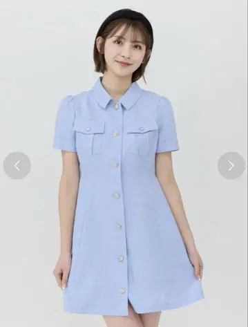 REDYAZEL 미니 원피스 엠블럼 버튼 셔츠 원피스