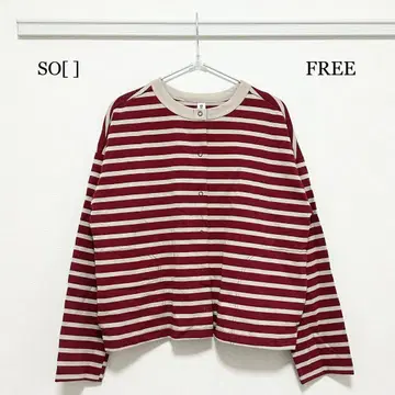 0401 SO[ ] 둥근넥 긴팔 가디건 FREE 사이즈 보더 무늬