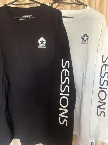 SESSIONS 롱 슬리브 T셔츠 XL 블랙 화이트 2장 세트