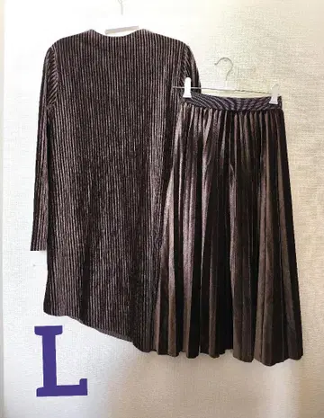 커피 브라운 플리츠 스커트 셋업 투피스 벨벳 무릎 아래