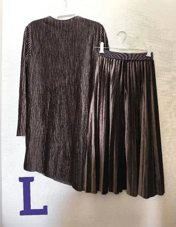 커피 브라운 플리츠 스커트 셋업 투피스 벨벳 무릎 아래