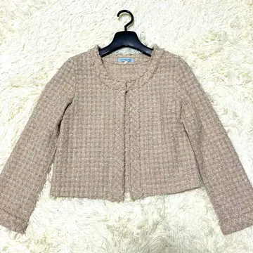 나라 까미체 노카라 트위드 자켓 가디건 라메 프린지