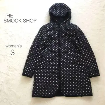 더 스모크샵 퀼팅 코스 미디엄 기장 다크 네이비 도트 후드 새상품급