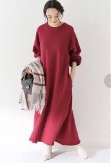 슬로브 이에나 소프트 기모 쭈리 롱 원피스 레드 세탁기 사용 가능