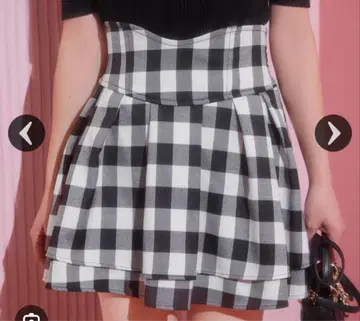 블록 체크 슬림 레그 스커트 미셸 마카롱