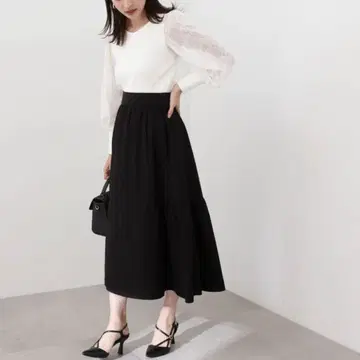 [즉시 발송] 사이드 티어드 플레어 스커트 프로포션 블랙 S