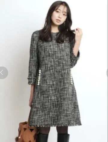 JUSGLITTY 펄 장식 트위드 미니 원피스