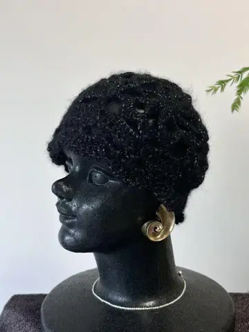 라메 믹스 블랙 뜨개질 모자