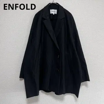 새상품급 엔폴드 울, 폴리에스테르 BOX 와이드 자켓 스트라이프