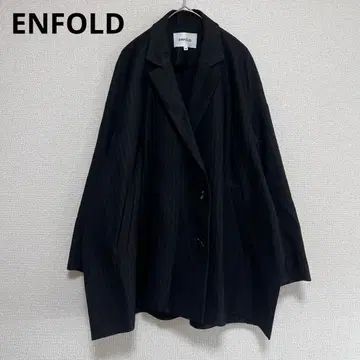 새상품급 엔폴드 울, 폴리에스테르 BOX 와이드 자켓 스트라이프