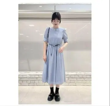 라이트 블루 플레어 드레스 허리 리본 포함 36