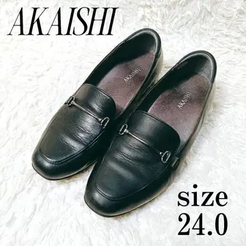 AKAISHI 비트 로퍼 가죽 스퀘어토 펌프스 24.0