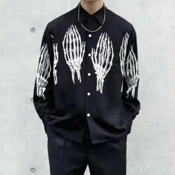 스켈레톤 핸드 하와이안 셔츠 블랙