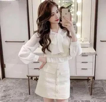 양산형 셋업 화이트 리본 트위드 한국 M 사이즈