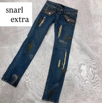 snarl extra 데미지 가공 스키니 데님 다크 블루