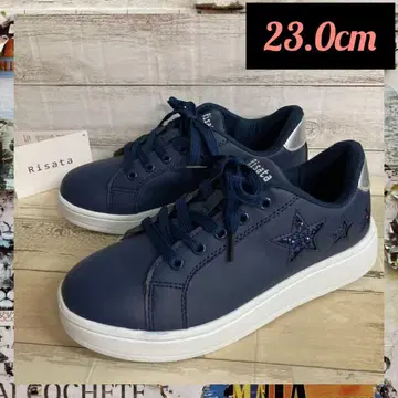 23.0cm 새상품 여성용 멋쟁이 스니커즈 라메 초경량 네이비 컬러
