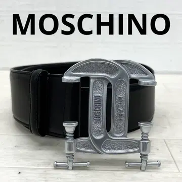 167 MOSCHINO 가죽 벨트 통 넓은 벨트 빅 버클 블랙