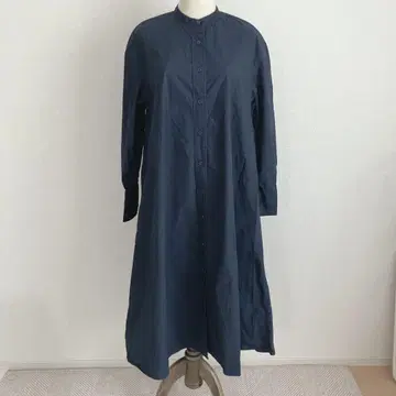 UNIQLO [ M ] 노카라 코튼 롱 셔츠 원피스 네이비