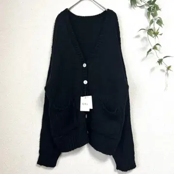 택 포함 새상품 GRL [프리 사이즈] 블랙 V넥 가디건 넉넉한 핏