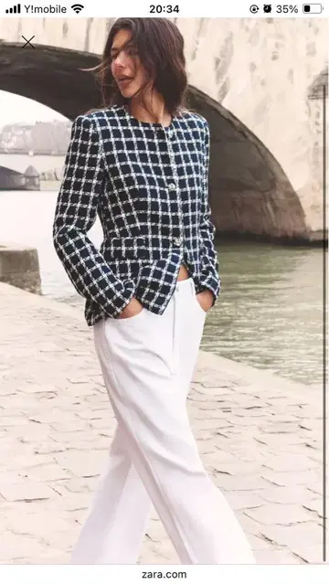 ZARA 체크 자켓 네이비