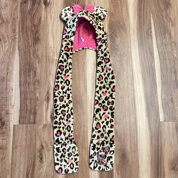 새상품급 디즈니 미니 와펜 레오파드 무늬 후드 부착 머플러