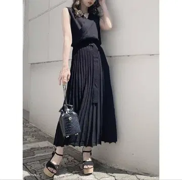 dazzlin 슬리브리스 롱 원피스 블랙