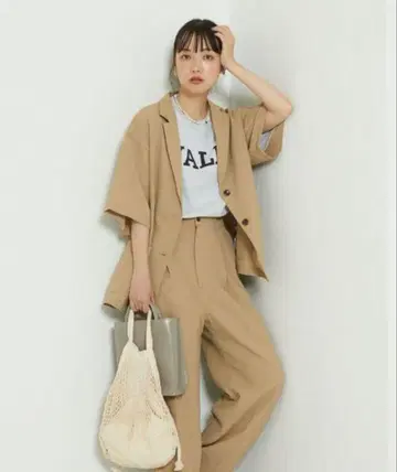 [ 미사용 새상품 ] 프릭스스토어 테크 린넨 숏 슬리브 롱 팬츠 세트