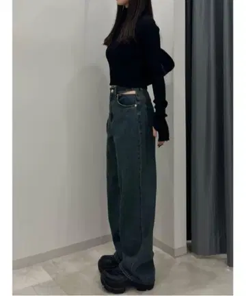 다크 블루 스트레이트 데님 하이웨스트