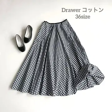새상품급 드로어 Drawer 깅엄 체크 스커트 플레어 롱